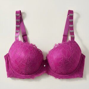 Victoria’s Secret Very Sexy Shine Strap Lace Push-Up Bra Magenta Pink Heart